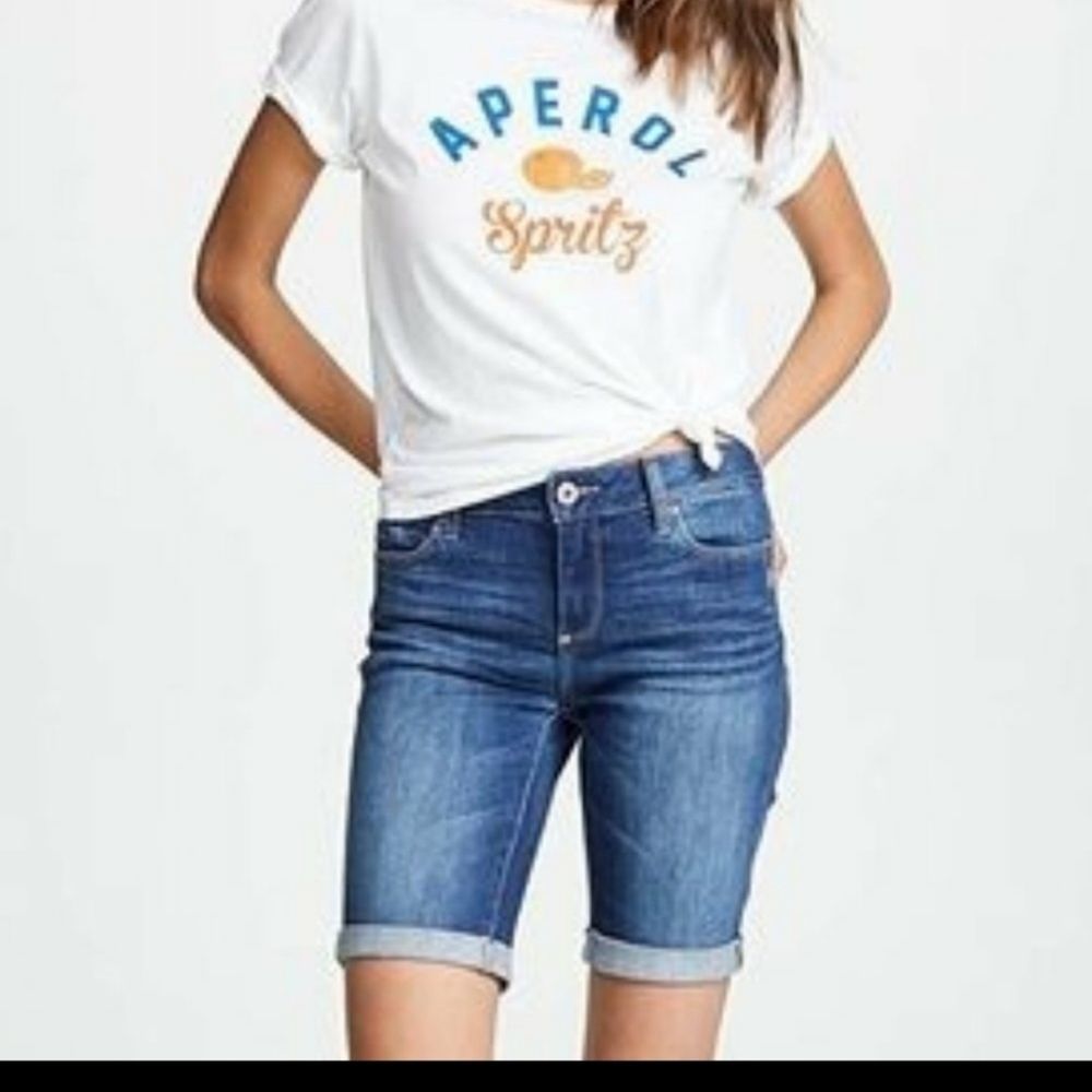 PAIGE Jax Knee Shorts Denim Cuffed 27 Ezra Wash
